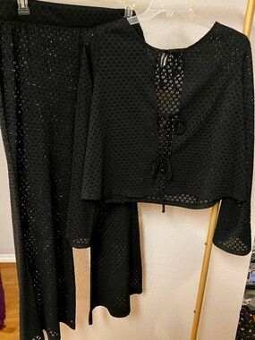 Torrid Festi Black Lace Tie Front Top with Flare Pants Set - Size 2X - NWT